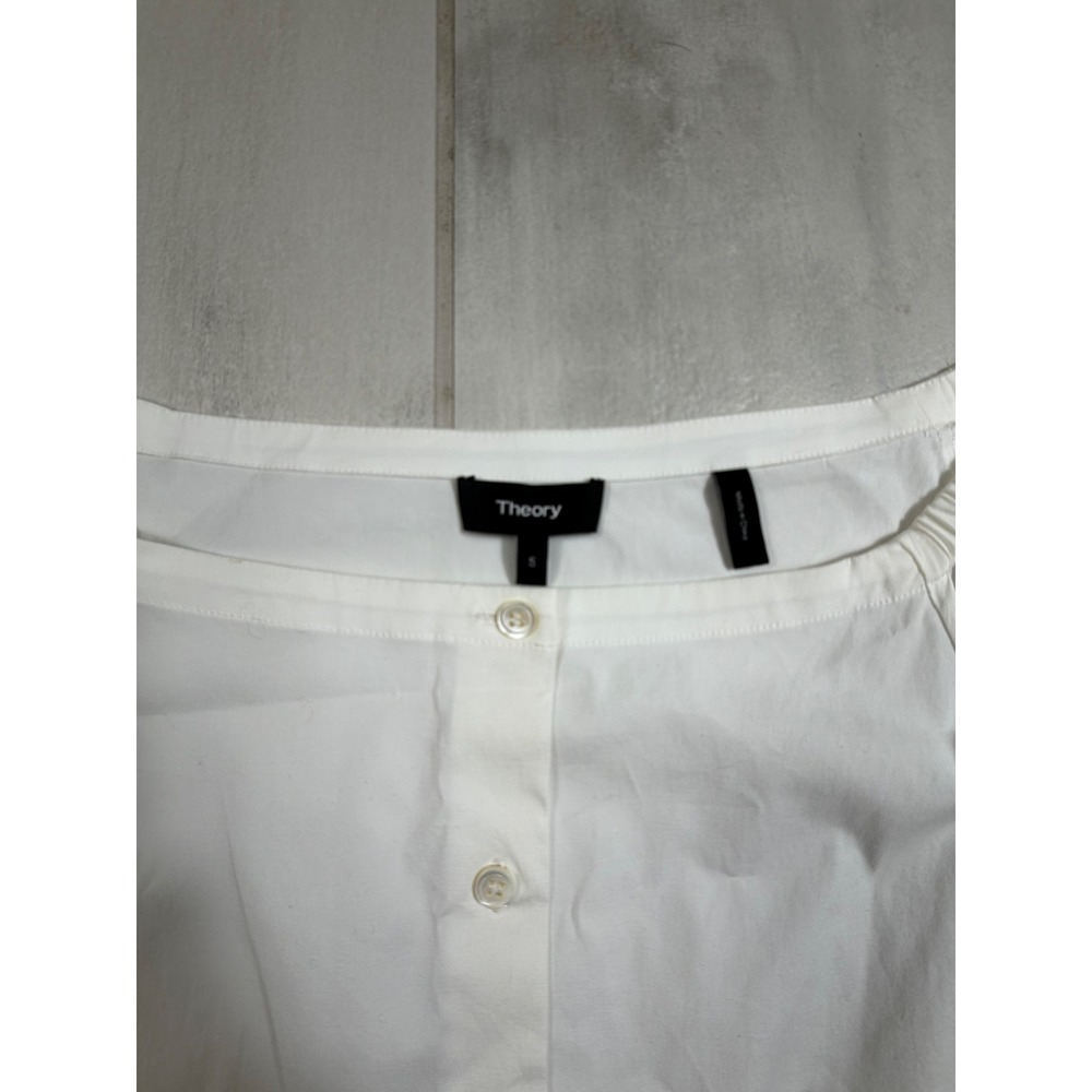 Theory Auriana Stretch Cotton Off The Shoulder Button Front Blouse White S - Picture 3 of 8